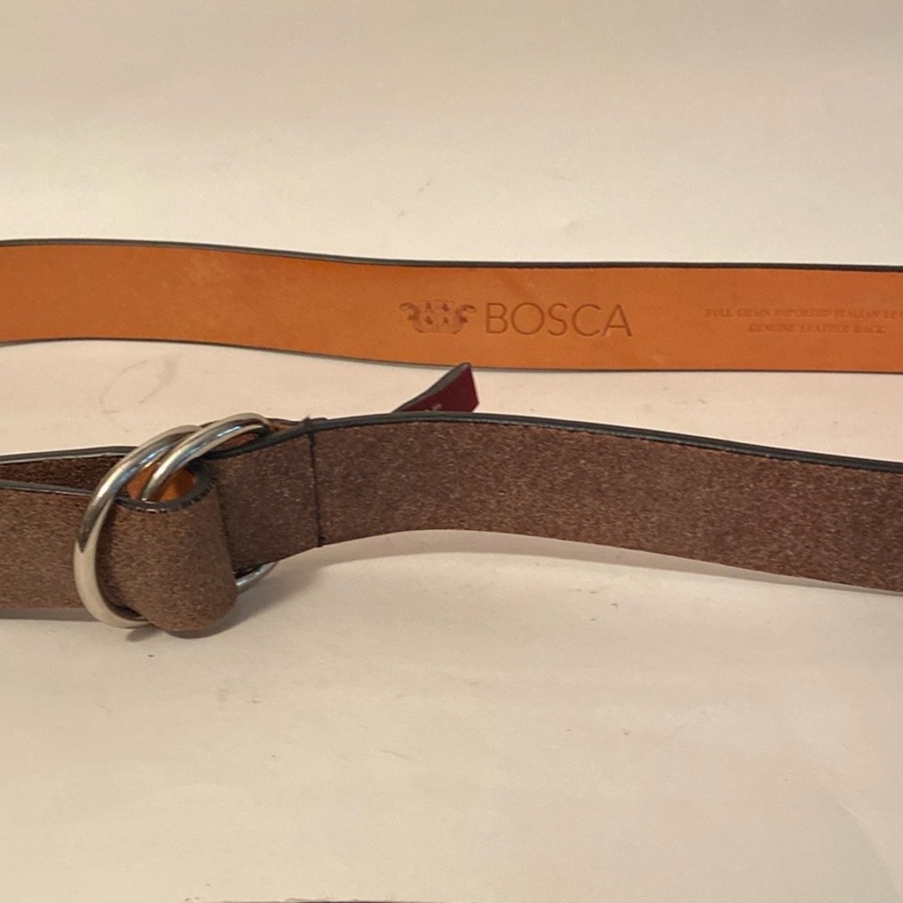 BOSCA Full Grain Distressed Brown Leather Ring Buckle sz 44/112